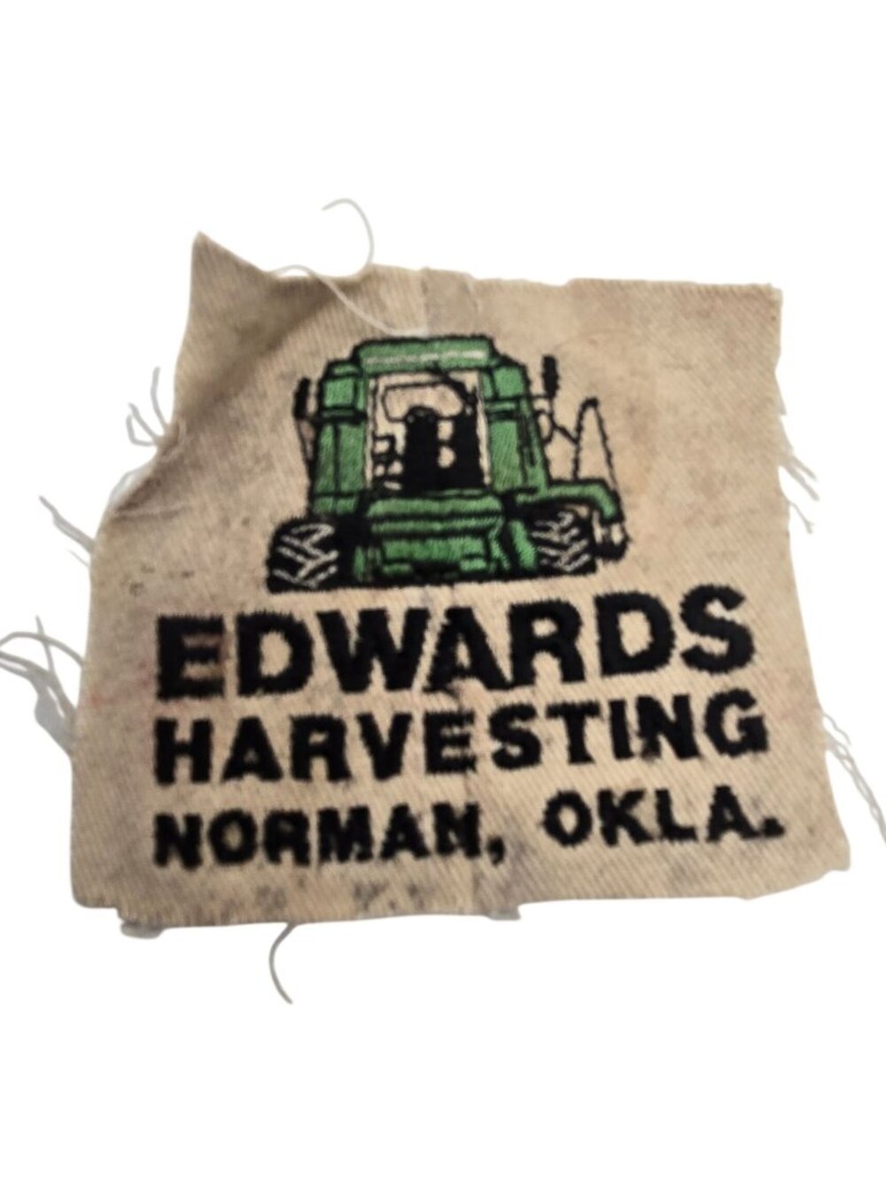 Vintage Edwards Harvesting Norman Oklahoma Embroidered Patch Fabric Tractor